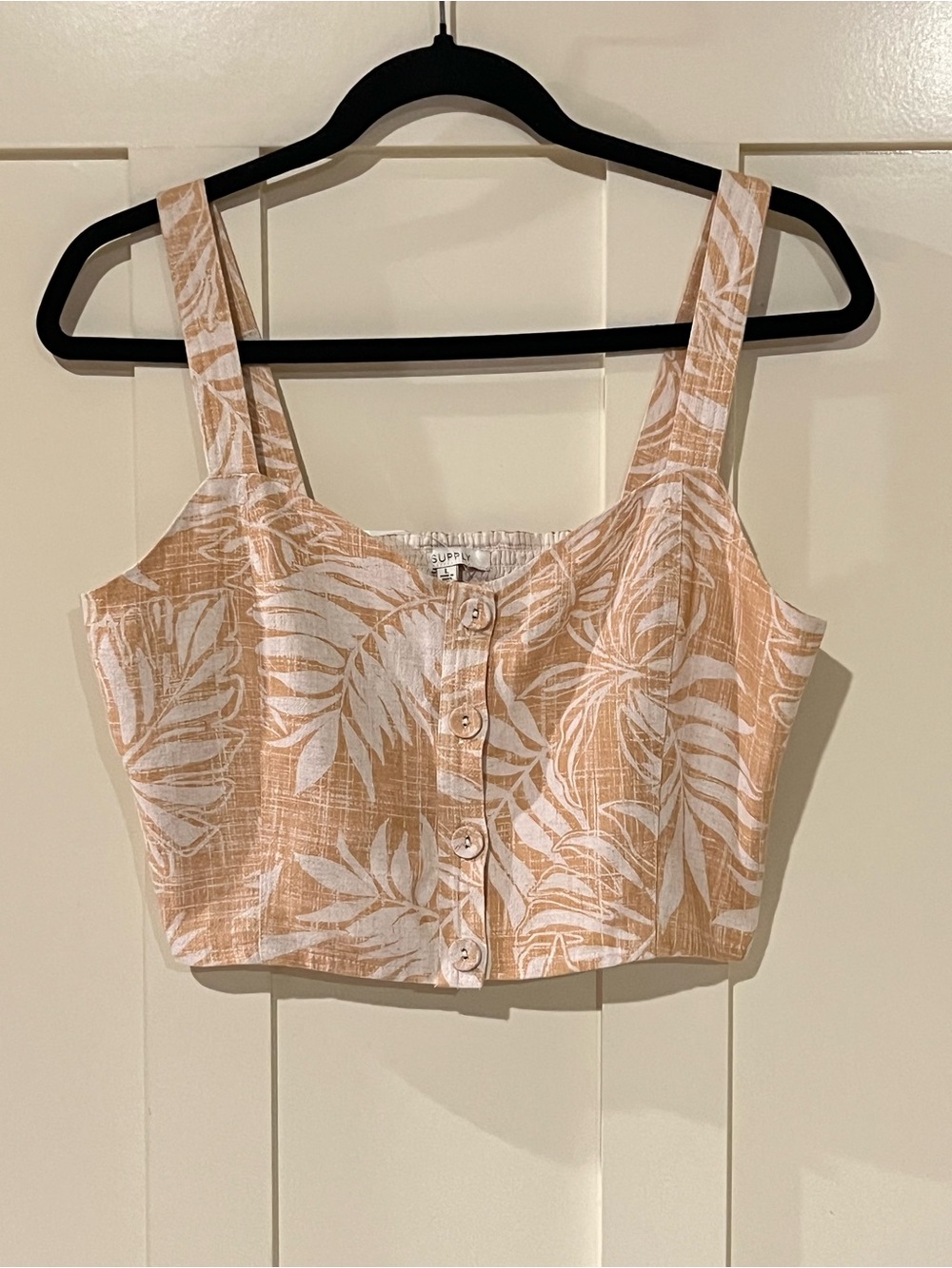 Z Supply Crawford Top Button-Front Tropical Print Crop Top Peach White Large